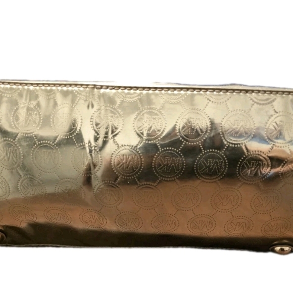Michael Kors Jet Set Gold Metallic Mirror Tote Bag MK Logo Shoulder Purse Large - Picture 3 of 16